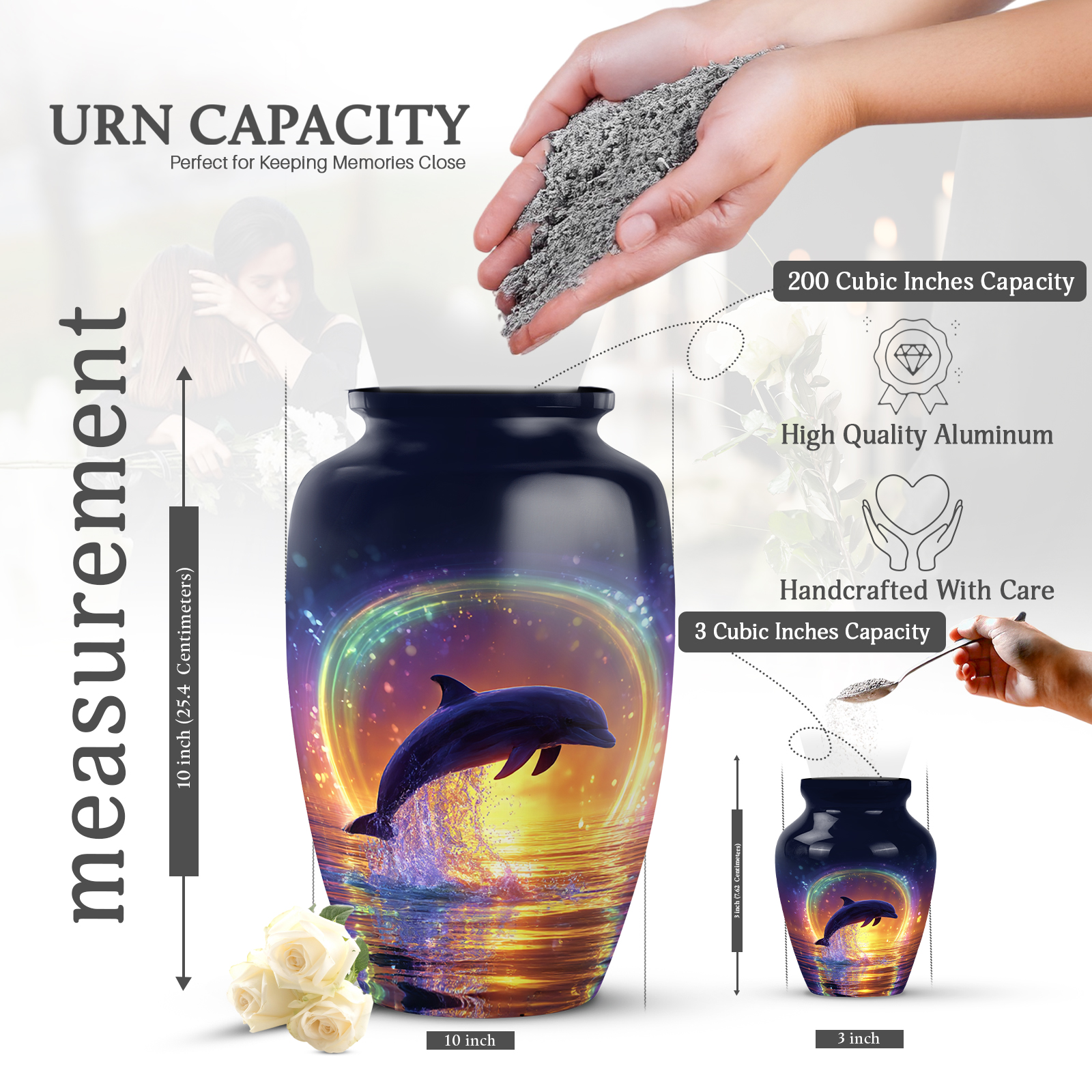 KARYLIZ Dolphin Urn - Sunset Mini Keepsake Urn for Male Female - Cosmic Blue Mini Cremation for Human Ashes Adult Woman - Decorative Urns - Memorial Tribute for Man (3inch)