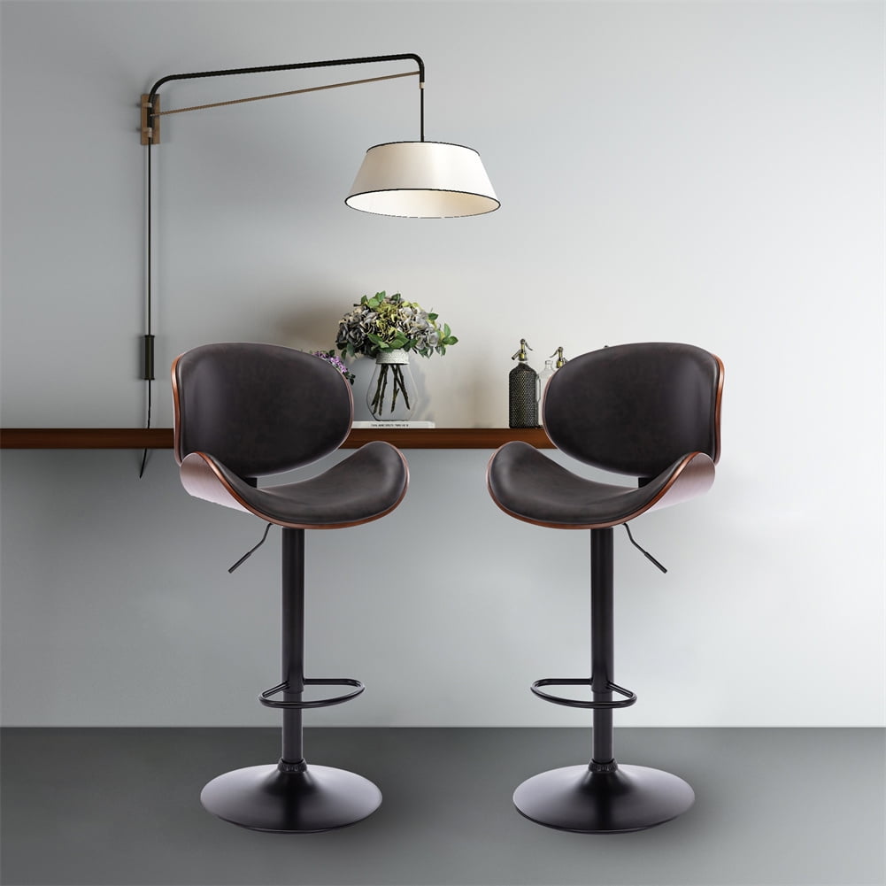 Kepooman Modern Adjustable Height Leather Bar Stools Set of 1 Piece, Swivel Barstool Chairs with Back, Pub Kitchen Counter Height, Black & Walnut Kepooman Modern Adjustable Height Leather Bar Stools Set of 1 Piece, Swivel Barstool Chairs with Back, Pub Kitchen Counter Height, Black & Walnut