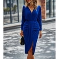 thumbnail image 4 of Vestido cruzado con escote en V, vestido cruzado con escote en V, dobladillo cruzado, manga larga, vestido fruncido, materiales de la mejor calidad, 4 of 9