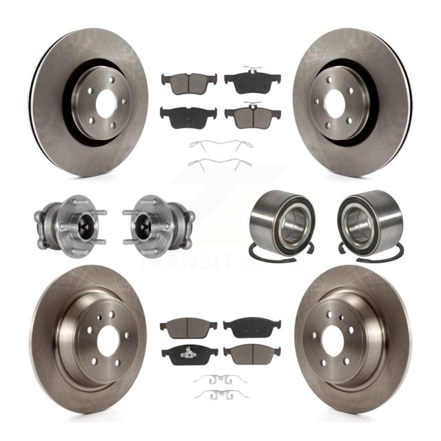 Transit Auto Front Rear Wheel Hub Bearings Assembly Disc Brake Rotors and Ceramic Pads Kit (10Pc) for Car Lincoln MKC with Automated Parking System - Left Right Side (Driver Passenger) KBB-124044
