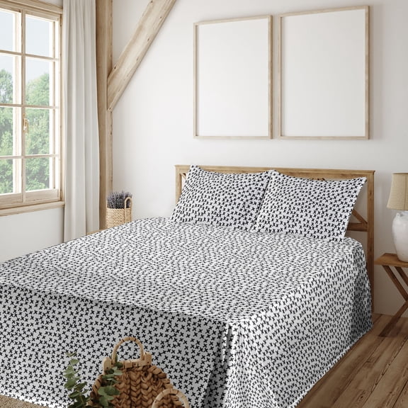 Ambesonne Minimal Fitted & Flat Sheet with Shams 4 Pcs Set, Modern X Hipster Retro Art, King, White and Charcoal Grey