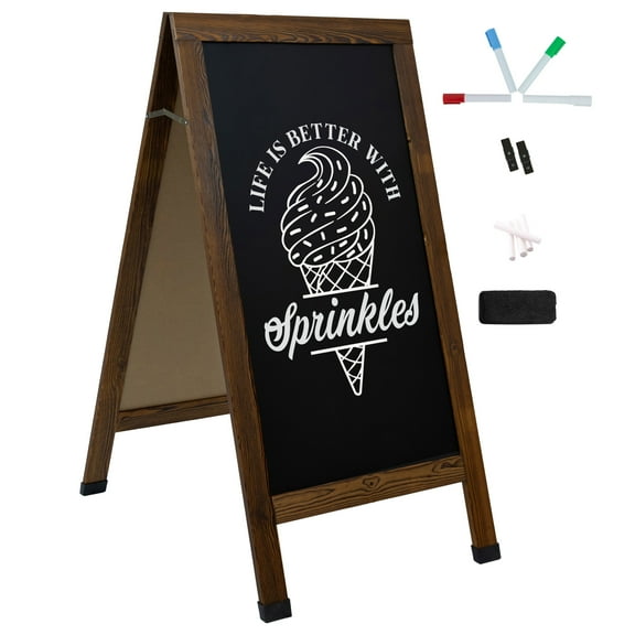 Sunnydaze Magnetic A-Frame Chalkboard Sign, 48" x 24", with Chalk (Rustic Brown)