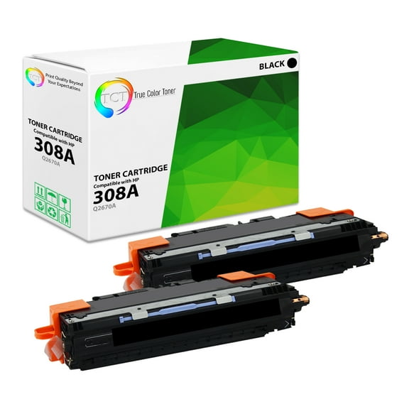 TCT 308A Black Toner Cartridge 2 Pack - Premium Compatible Replacement for 308A Q2670A Black