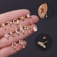 thumbnail image 1 of Pendiente de acero inoxidable de 16 g de grosor con forma de bola de tornillo y circonita, forma de flor y mariposa, para perforación en el hueso de la oreja, 1 of 5