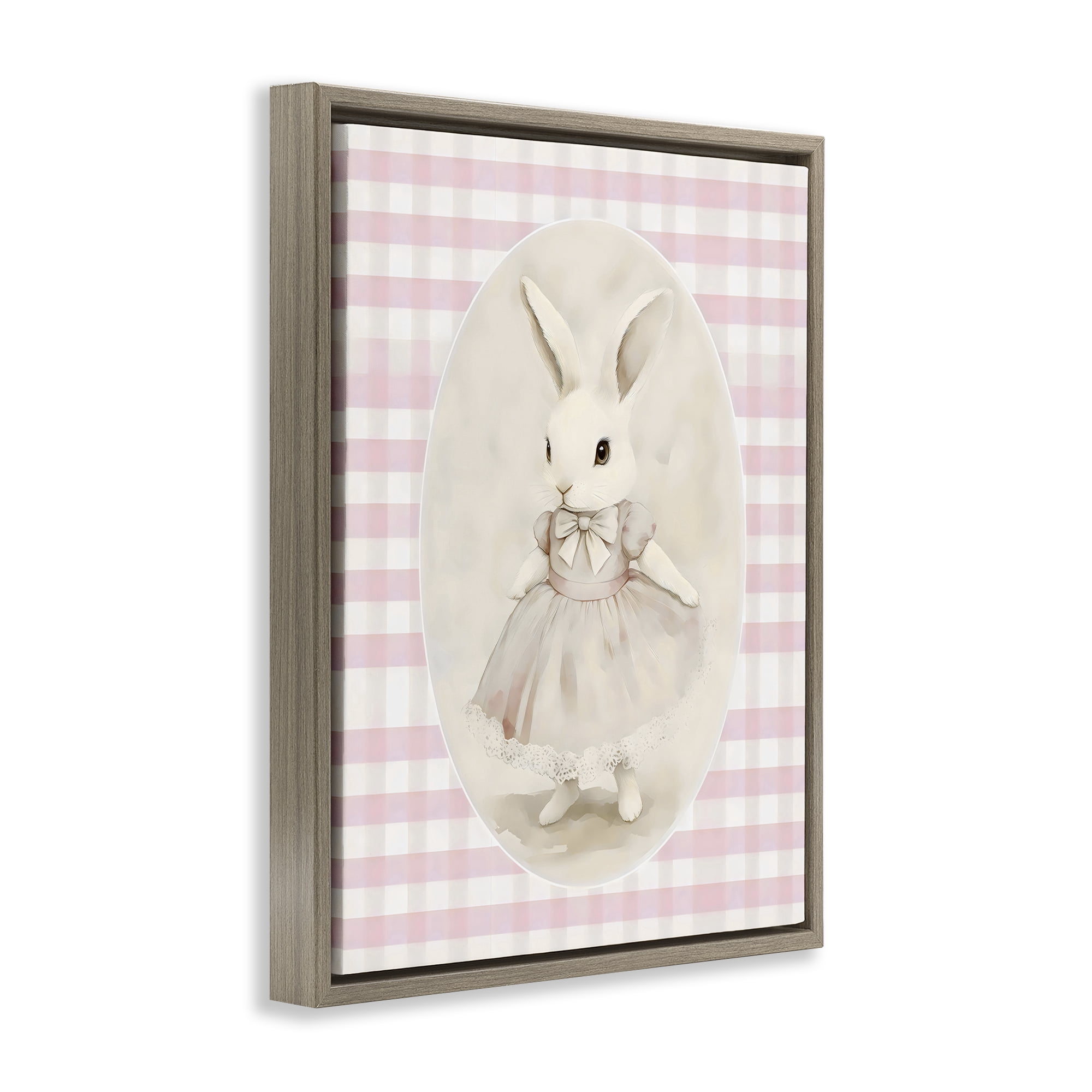 Stupell Industries Sweet Pink Girl Bunny Brown Framed Floater Canvas Wall Art, design by Arlington Prints