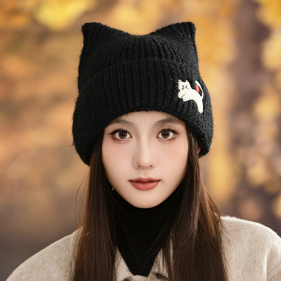 Women’s Cat Beanie Cute Cat Lover Gifts Animal Knitted Hats Christmas Stocking Stuffers for Women Girls