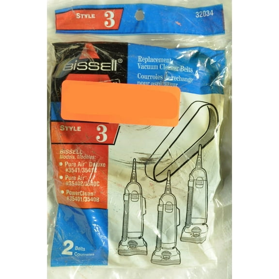 Bissell Upright Vacuum Cleaner Style 3 Belt, Fits: Models 3541-3541C, 35402, 3540C, 35401, 3540B, Bissell Part Number 32034, 2 belts in pack
