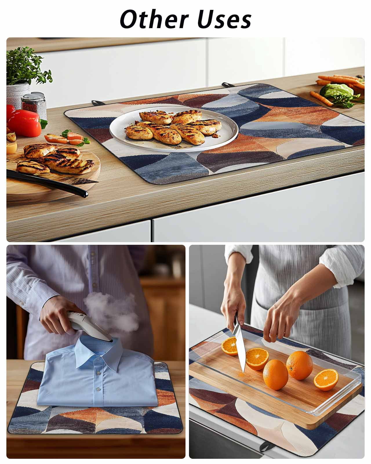 Stove Top Covers for Electric Stove, Navy Blue Burnt Orange Glass Stovetop Cover Protector, Retro Geometric Abstract Induction Cooktop Protector Oven Mat for Kitchen Countertop 24"x21"