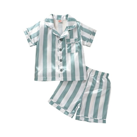 

Kids Girl Silk Pajamas Ice Cream Short Sleeve Button-Up Top Shorts 2PC Summer Satin Pajamas Set
