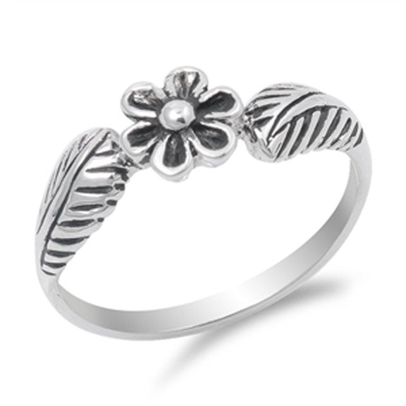 Oxidized Hawaiian Plumeria Leaf Flower Ring .925 Sterling Silver Band Jewelry Female Male Size 4