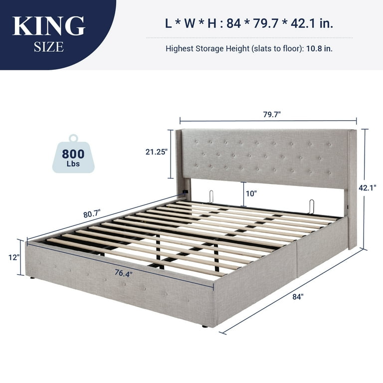 Allewie Upholstered Fabric King Size Bed Frame with Lift Up