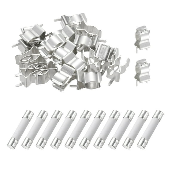 Uxcell 10pcs 10A 250V Slow Blow Ceramic Fuse, 10Amp Cartridge Time Delay Fuses 6x30mm with 20pcs Clips