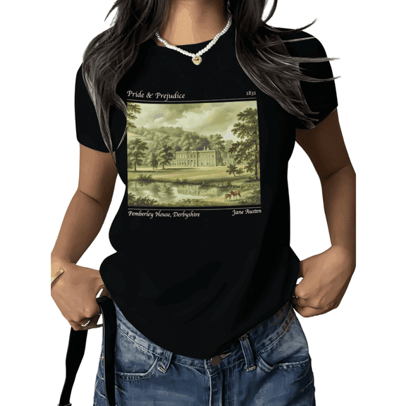 Black Print Tshirt Pride and Prejudice Graphic Tees Shirts Classic Literature Book Lover Reader Jane Austen Vintage Literary Casual Loose Fit S 5XL Tops