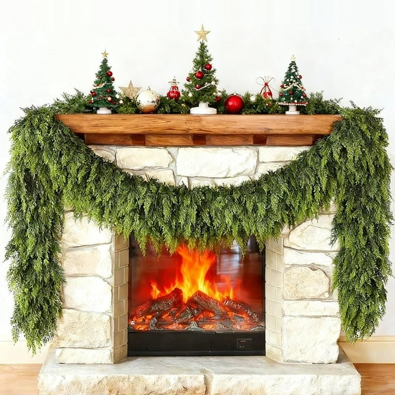 6ft 1Pcs Christmas Cedar Garland Artificial Realistic Soft Thick Green Faux Lush Cedar Pine Garland for Fireplace Mantel Stairs Doorframe Table Porch Indoor Outdoor Holiday Decor