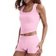 thumbnail image 3 of WAYUTE Short Sets Women 2 Piece Outfits Casual Solid Color Stretchy Tank Top and High Waisted Shorts Sports Yoga Wokrout Outfits, 3 of 7