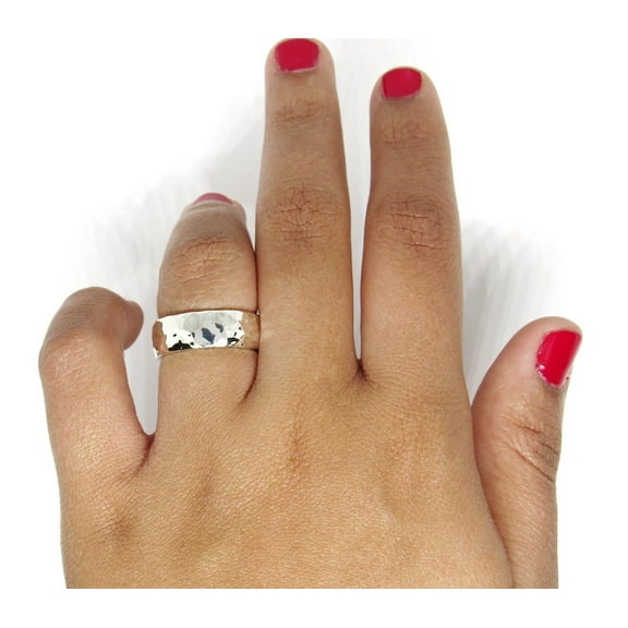 SS DESIGNS Handmade Hammered Wedding Band Ring for Men & Women | Low Dome 14k Gold Fill, Sterling Silver, or Rose Gold Fill Ring | Rustic Minimalist Anniversary Gift