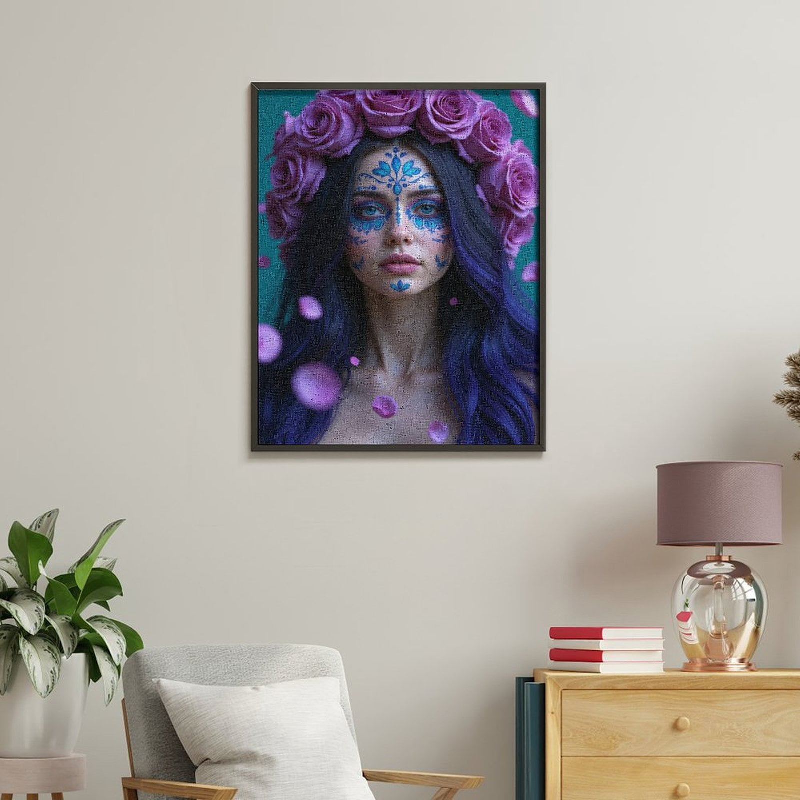 Paint By Numbers Kit for Adults Beginner - DIY Purple Roses Face Art Beauty Canvas Painting Kits for Adults, Frameless Paint By Number for Adults for Home Wall Decor 16x20 Inch