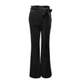 thumbnail image 5 of Work Pants Women Elastic Waist Solid Color Fall Winter Suede Belt Pocket Straight Leg Wide Leg Temperament Elegant Commuting Casual Trousers Trendy Dressy Black S, 5 of 6