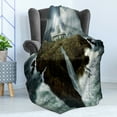 thumbnail image 4 of Lighthouse Soft Flannel Fleece Throw Blanket, Island Rocks Stormy Sea Crashing Waves Full Moon Beams, Cozy Plush for Indoor and Outdoor Use, 50" x 70", Grey White Brown, by Ambesonne, 4 of 5