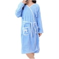 thumbnail image 2 of Kaemgyyd Robes for Women Fluffy Fuzzy V Neck Bath Robe Knee Length Bathrobe Bow Front Ladies Outfits（Sky Blue,One Size）, 2 of 7