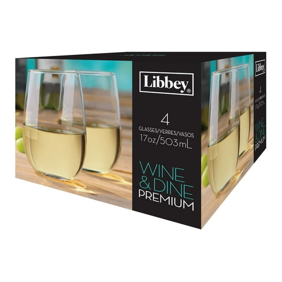 Libbey Glass Wine & Dine Ensemble de verres à vin sans pied dehaute qualité, blanc Ensemble de 4. 503 ml