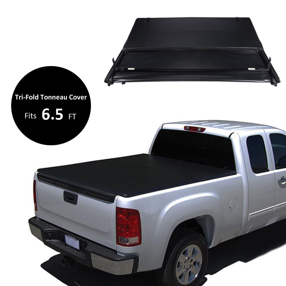 BEAMNOVA Black Soft TriFold Pickup Bed Tonneau Cover for 20022017