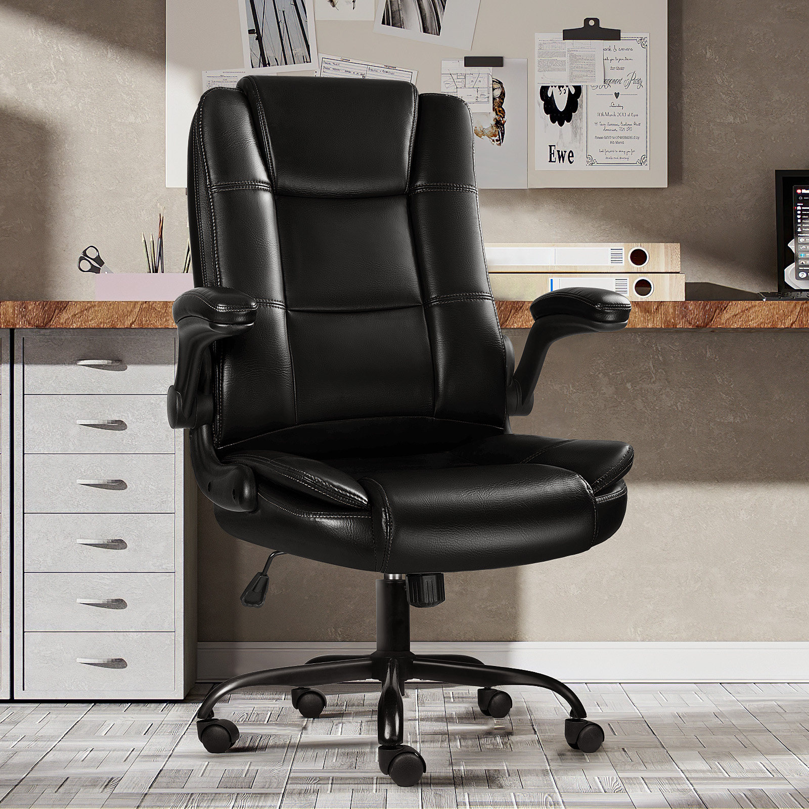 Waleaf Executive Office Chair with Flip-Up Arms, Black photo 2