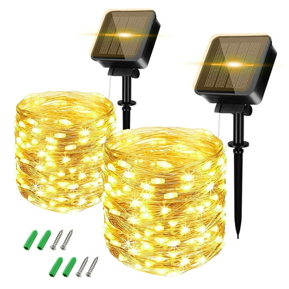 WOTIME Outdoor Solar String Lights Waterproof, Total 260 LED 98Ft 8 Modes Super Bright Solar Tinkle Fairy Lights for Outside Tree Wedding Decorations, 2 Pack