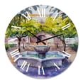thumbnail image 2 of Designart 'Small Fountain Picture With Trees In The Village' Country Wall Clock, 2 of 5