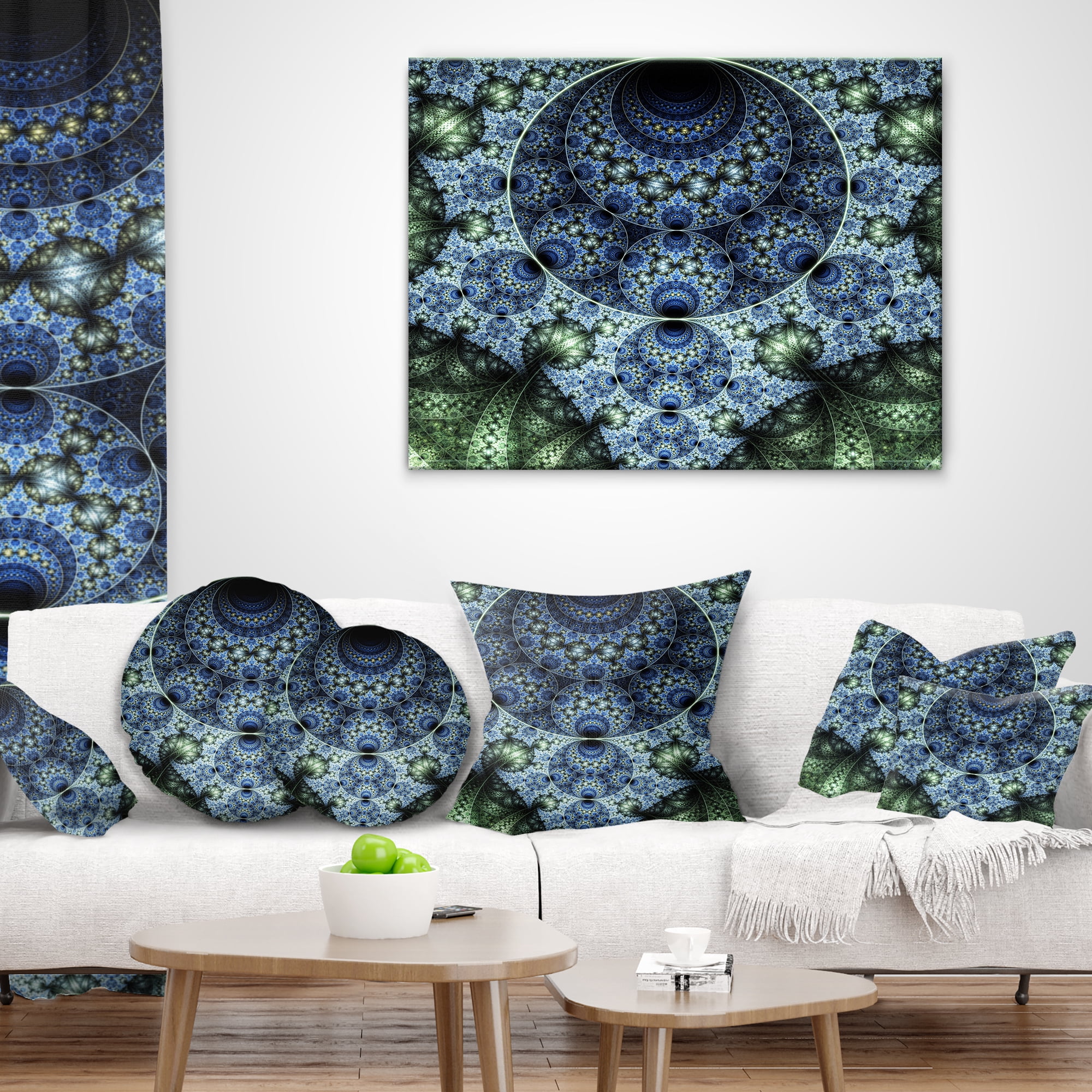 Designart Blue and Green Spiral Fractal Art - Abstract Throw Pillow - 12x20