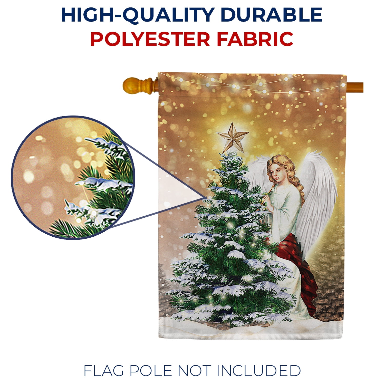 America Forever Winter Angel Tree House Flag, 28 x 40 inch Double Sided, Angel Snow Covered Tree Twinkling Lights, Religious Christmas Outdoor Decor, Holiday Yard Decorations Flag