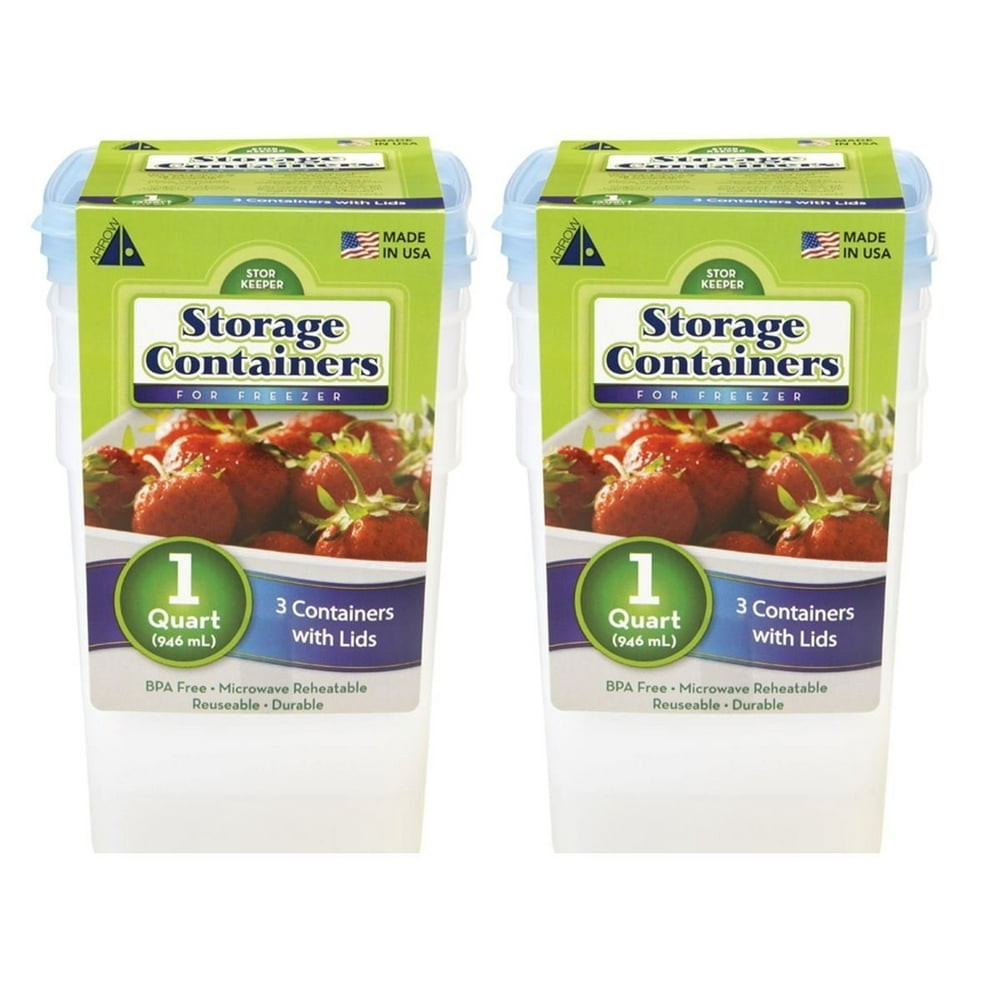 Arrow Reusable Plastic Storage Container Set, 6 Pack, 1 Quart / 4 Cup