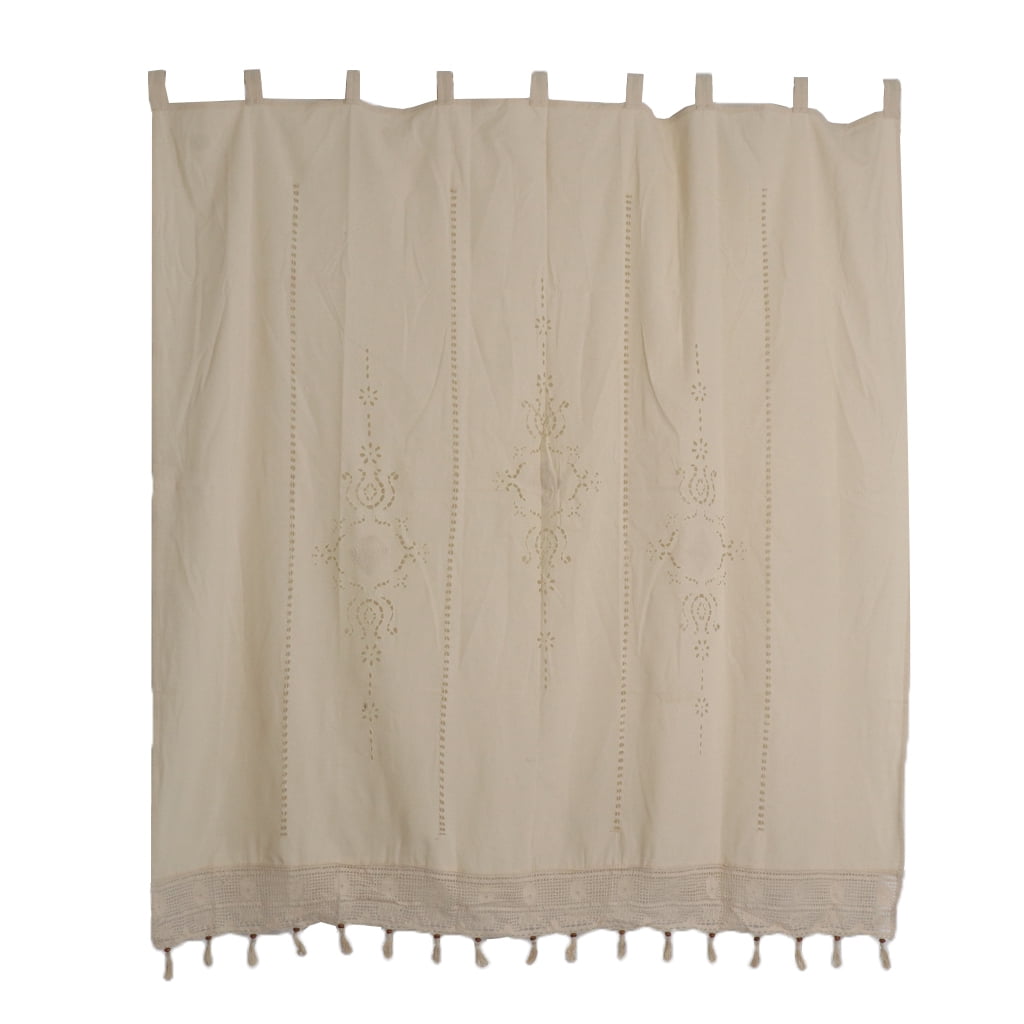 Tab Top Curtain Hand Embroidered Hollow Crochet Tassels Cotton Linen Curtains 