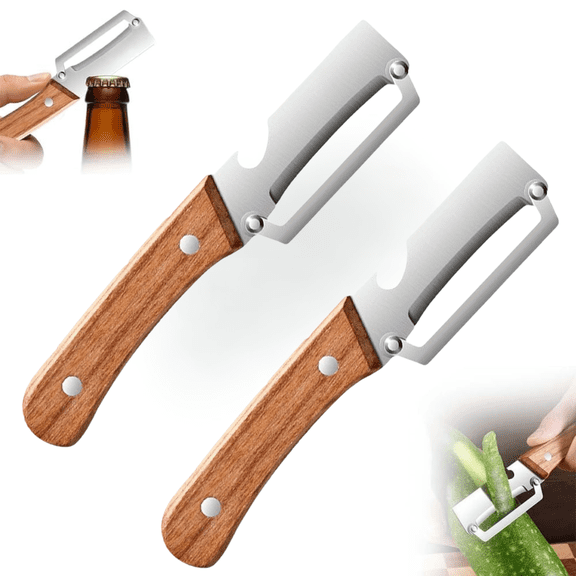 Wooden Kitchen Tool, Wooden Peeler, Multi-functional Vegetable Peeler for Kitchen, Vegetable Peeler with Woodens Handle and Bottle Opener