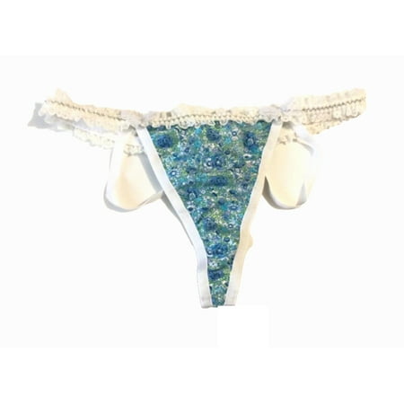 Victoria s Secret For Love & Lemons Blue Floral Strappy Thong Panty Size Medium NWT
