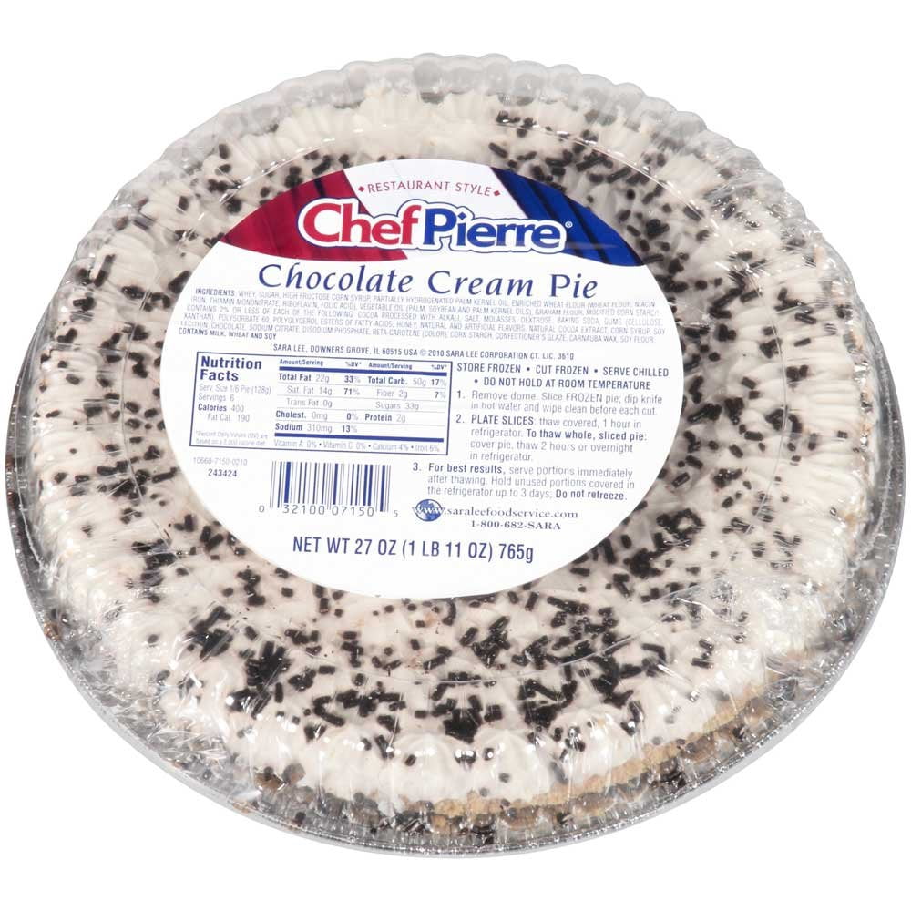 Sara Lee Chef Pierre Traditional Chocolate Cream Pie, 10 inch -- 6 per case.