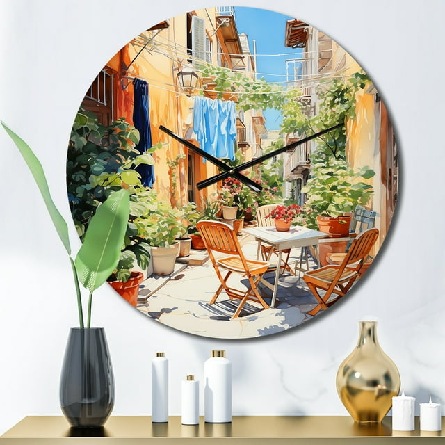 Designart "Laundry Day in the Province II" Bath & Laundry Oversized Wall Clock