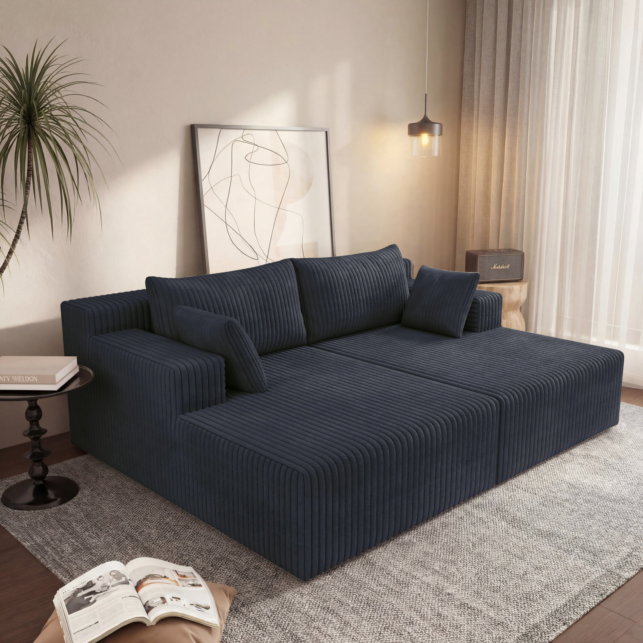 Aukfa 71" Oversized Double Chaise Lounge Indoor, Modular Boneless Cloud Couch Sleeper Loveseat, Deep Seat Corduroy Sofa Bed, No Assembly Required for Living Room Bedroom, Dark Gray