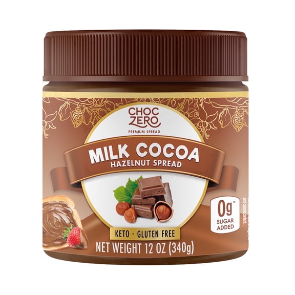 ChocZero Sugar Free Milk Chocolate Hazelnut Spread, Keto, Low Carb, 12 oz Jar