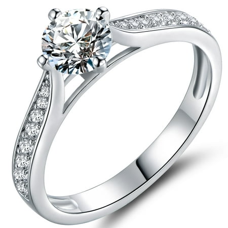 18k White Gold Plated Cubic Zirconia Bridal Engagement