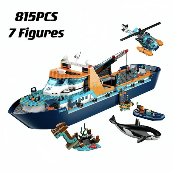 Navire Explorateur Arctique Compatible 60368 Blocs de Construction Jouets Bateau Flottant Hélicoptère Vr Sub Orca Briques Cadeaux pour Garçons Filles