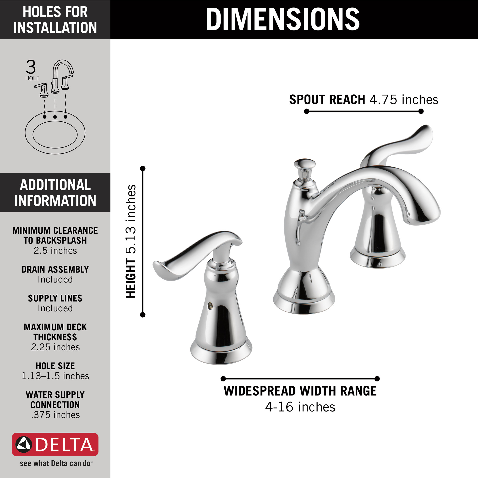 Delta Linden Two Handle Widespread Bathroom Faucet in Chrome 3594-MPU-DST - image 5 of 5