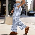 thumbnail image 6 of Lmueinov Women's Striped Wide Leg Pants Elastic High Waist Tie Knot Casual Flowy Palazzo Trousers with Side Pockets, S-3XL, 6 of 7
