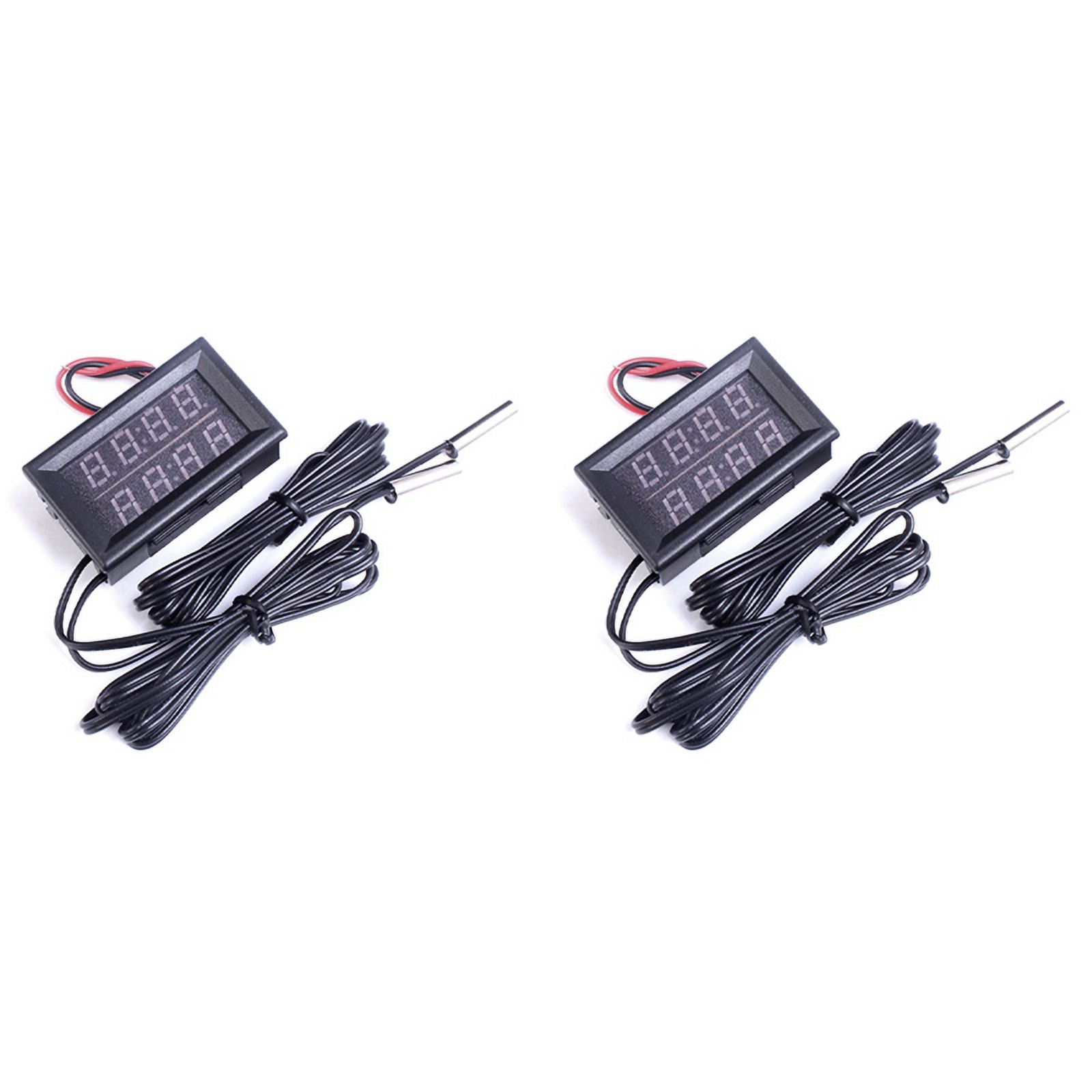 2X Dual Red LED Digital Display Thermometer Waterproof Temperature Sensor 0.56 Inch,2x monitor 4x 1M waterproof metal probe 2x Wiring,Black