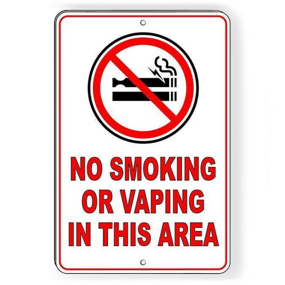 Size: 16" x 12" - No Smoking Or Vaping In This Area Metal Sign WARNING