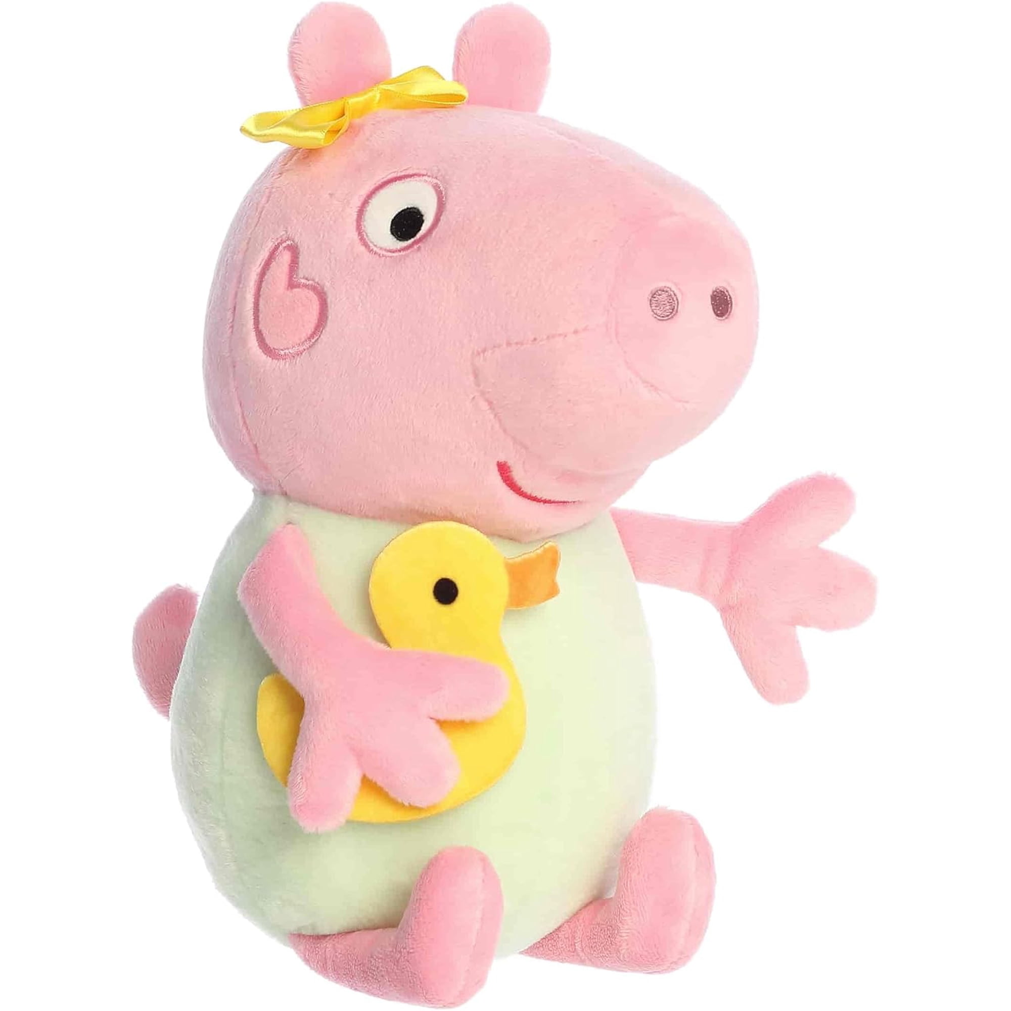 Aurora® Playful Peppa Pig™ Baby Evie with Rubber Ducky Stuffed Animal - Officially Licensed Toys for All Fans - Perfect for Birthdays, Adults and Kids All Ages - Pink 12 Inches