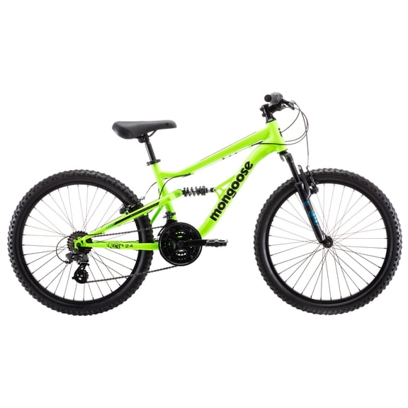 Mongoose Status Dual Suspension Mountain Bike, 24-Inch Wheels, 21 Speeds, Yellow
