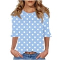 thumbnail image 2 of Women's Polka Dot Bubble Sleeve Tops Under $10 Casual Printed Short Sleeve Round Neck Blouse Fashionable And Comfortable Top, 2 of 7