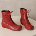 thumbnail image 4 of Xfvqtps Womens Embroidered Ankle Boots Vintage Boho Style Lace up Round Toe Hidden Wedge Heel Winter Fashion Casual Flat Boots Red, 4 of 8
