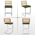 thumbnail image 3 of ONEVOG 25.6”Counter Height Rattan Bar Stools Set of 2, Velvet Upholstered Cantilever Bar Chairs with Metal Base and Cane Back, Mid-Century Modern Barstools for Kitchen Island, Green, 3 of 7